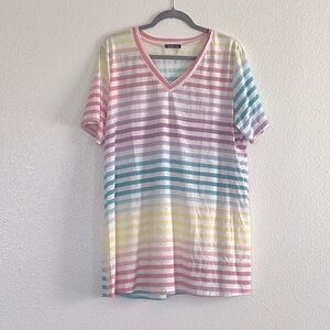 Pastel striped v-neck tee, size 3X